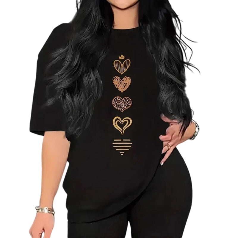 T-shirt femme à manches courtes avec imprimé cœur