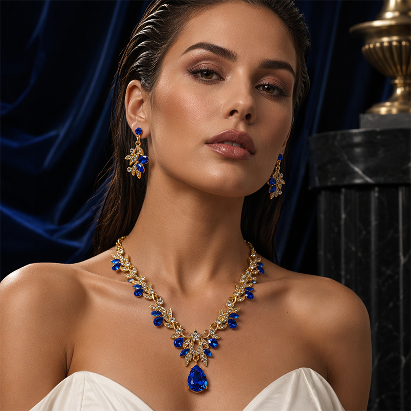 💎 50% DE RÉDUCTION ! ✨ Parure Collier & Boucles d’Oreilles Pendentif Goutte Scintillant – Alliage + Strass – 52 cm & 3,5 cm for Mariage & Soirée