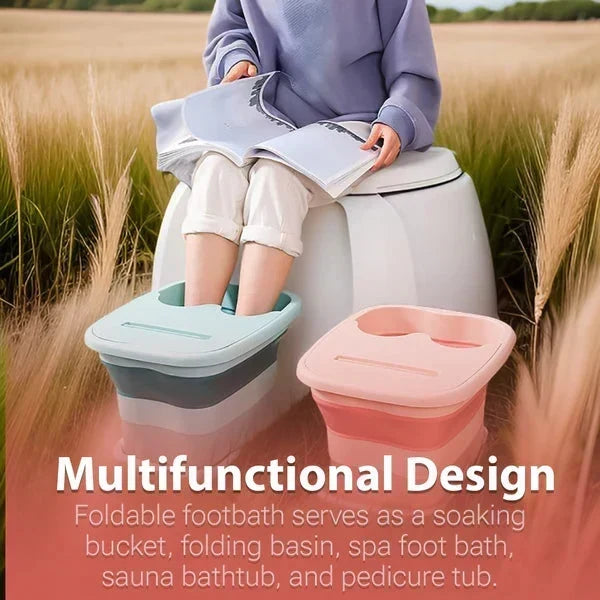 📢📢-50% !! ⏰Bassin de bain de pieds pliable avec couvercle | Bac à tremper les pieds en silicone portable avec rouleaux de massage pour la détente à la maison