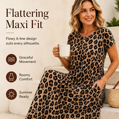 🎉Soldes 2026 — Plus de 28200 ventes !💞Robe longue femme à imprimé léopard, adaptée aux grandes tailles 🐆