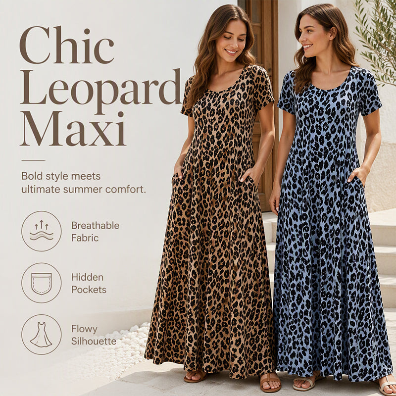 🎉Soldes 2026 — Plus de 28200 ventes !💞Robe longue femme à imprimé léopard, adaptée aux grandes tailles 🐆