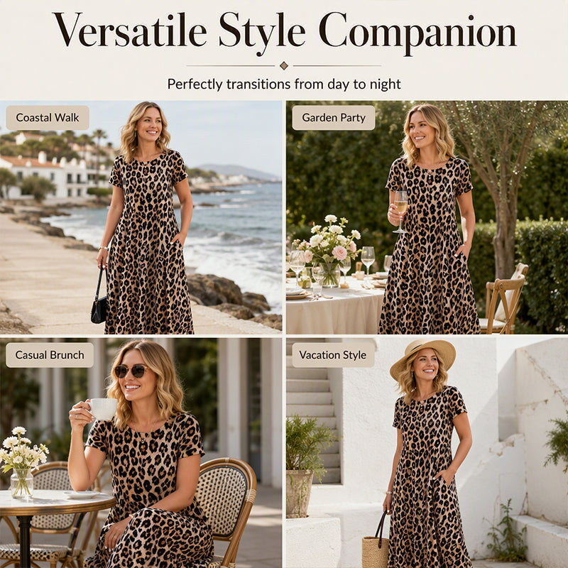 🎉Soldes 2026 — Plus de 28200 ventes !💞Robe longue femme à imprimé léopard, adaptée aux grandes tailles 🐆