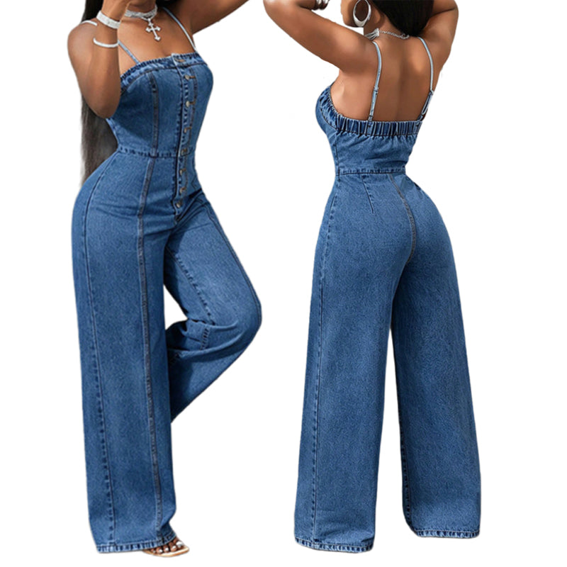 👗💙 -50% | Combinaison Jean Femme à Bretelles Fines – Coupe Large Confortable, Style Décontracté Chic & Pièce Incontournable du Quotidien ✨