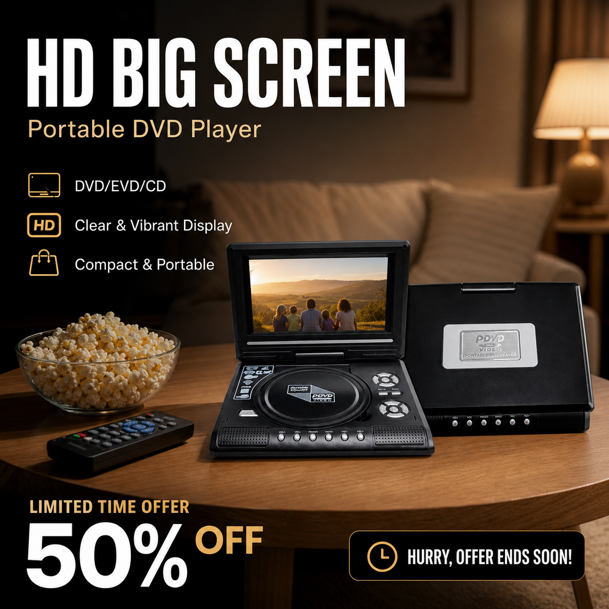 📺 50 % DE RÉDUCTION !!! 💿 Lecteur DVD/EVD portable HD 7,8 pouces – Grand écran, rechargeable et compatible DVD/CD/USB/SD – Parfait pour la maison et les voyages.