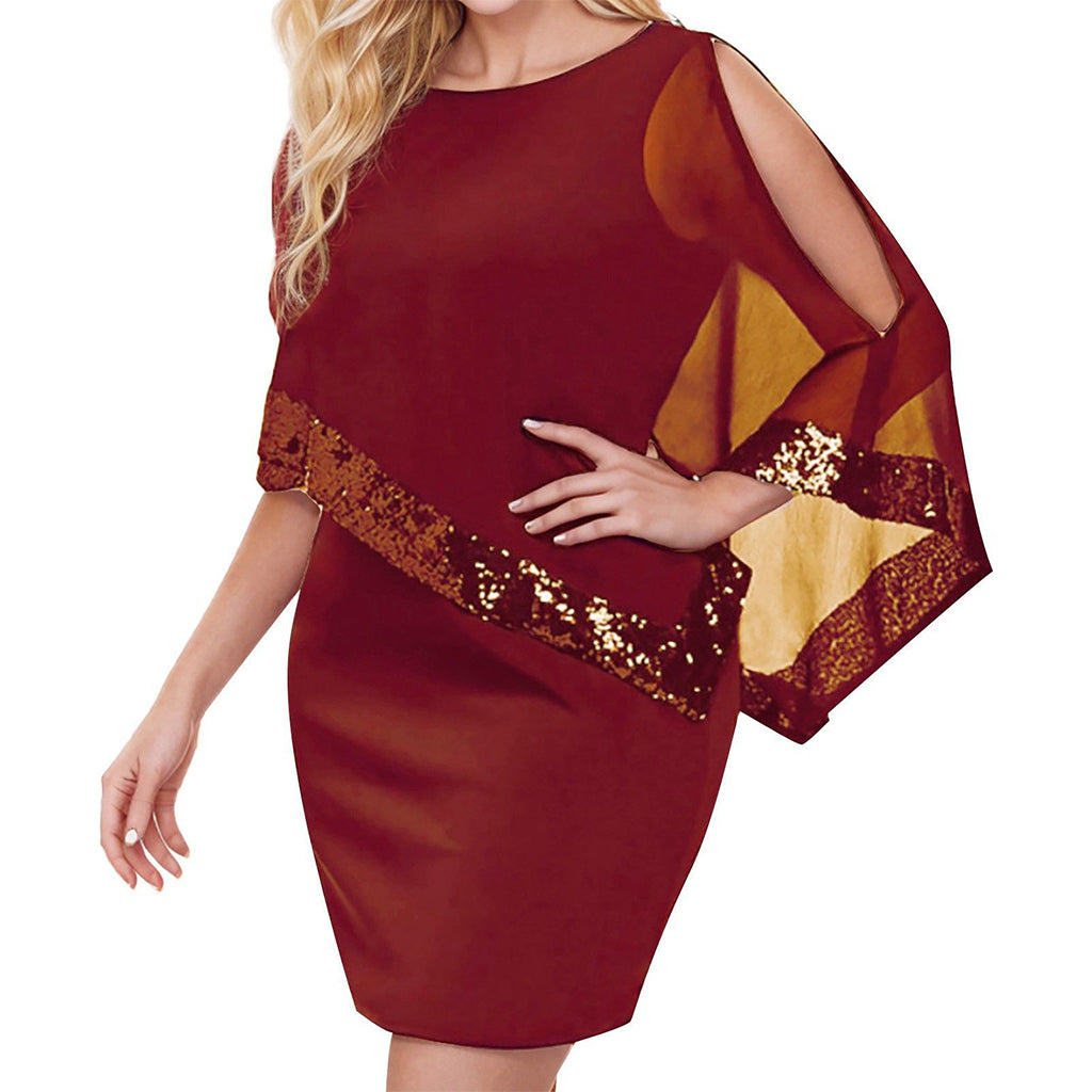 Robe à épaules dénudées à patchwork de sequins irrégulier pour femme