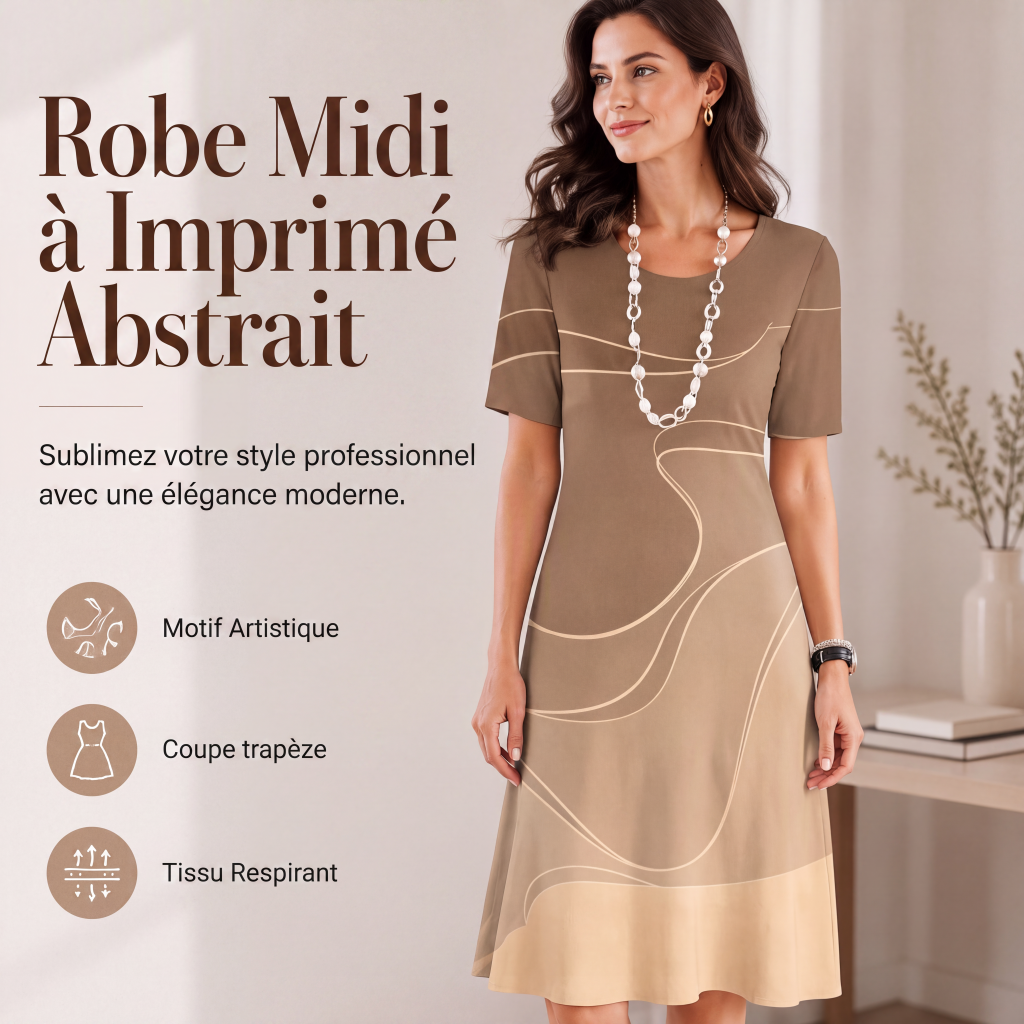 🎨✨Robe femme coupe A à imprimé abstrait – manches courtes, coupe élégante, tailles S–5XL 👗