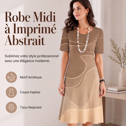 🎨✨Robe femme coupe A à imprimé abstrait – manches courtes, coupe élégante, tailles S–5XL 👗