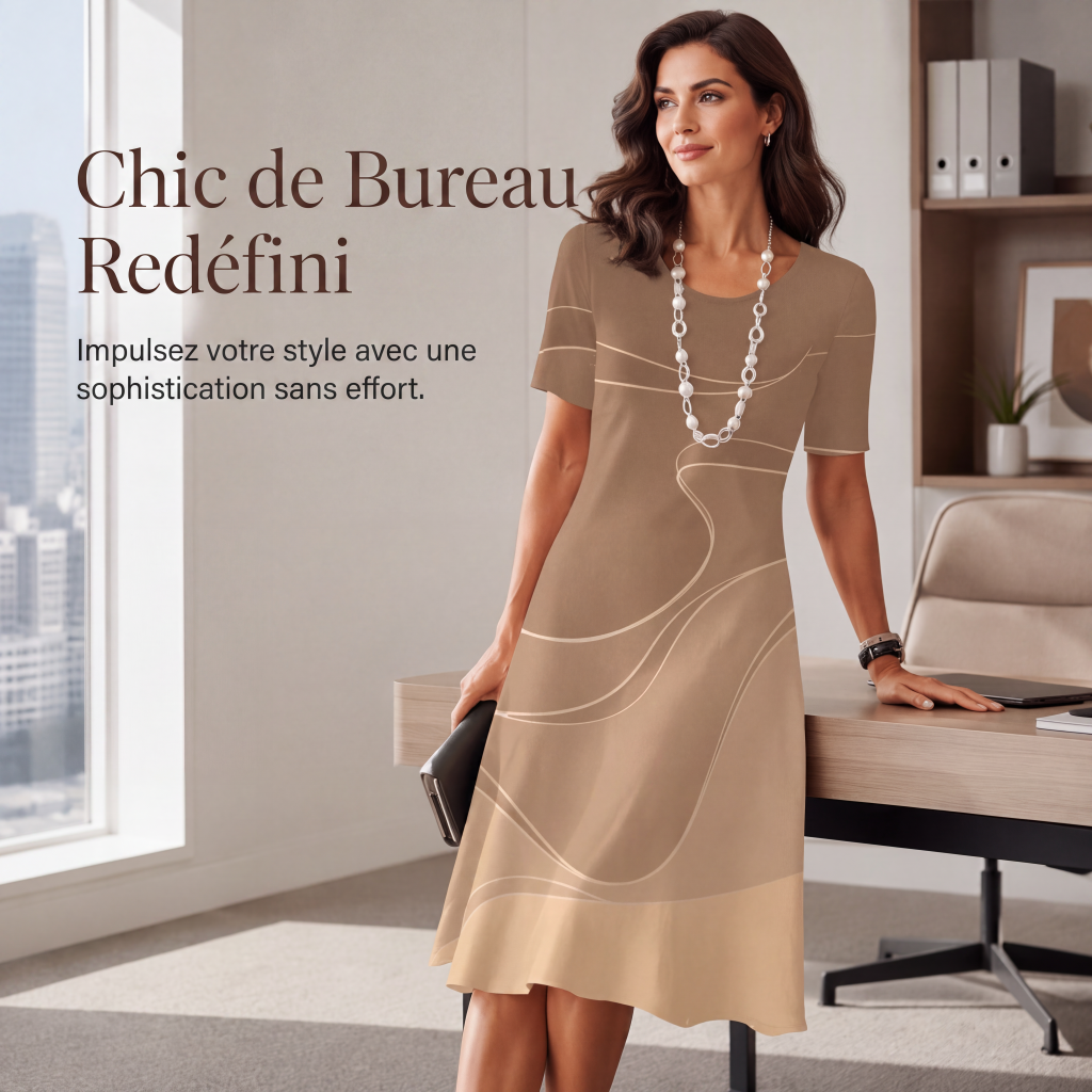 🎨✨Robe femme coupe A à imprimé abstrait – manches courtes, coupe élégante, tailles S–5XL 👗