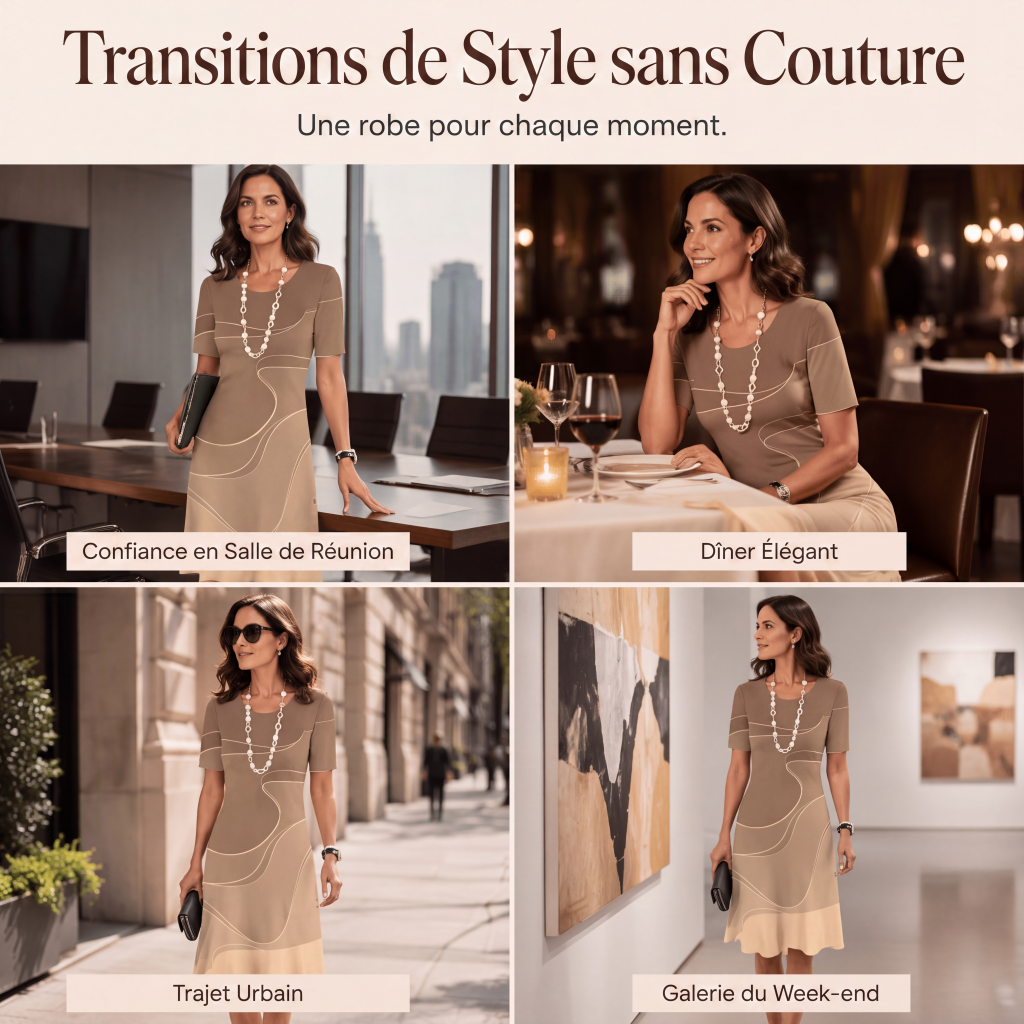 🎨✨Robe femme coupe A à imprimé abstrait – manches courtes, coupe élégante, tailles S–5XL 👗