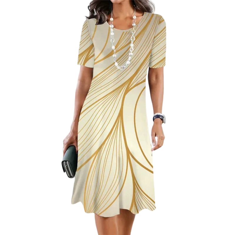 🎨✨Robe femme coupe A à imprimé abstrait – manches courtes, coupe élégante, tailles S–5XL 👗