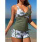 Ensemble tankini taille haute à imprimé tropical et short