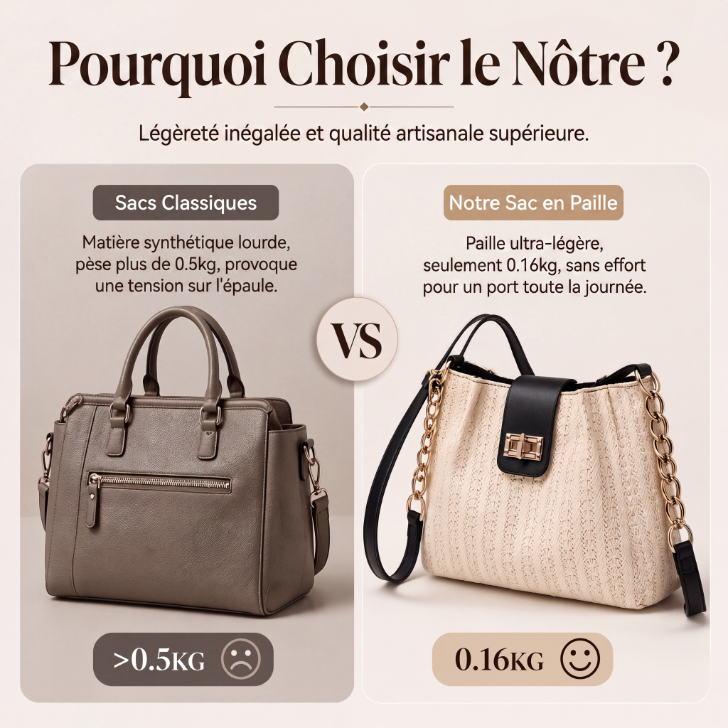Sac bandoulière en paille spacieux pour les trajets quotidiens