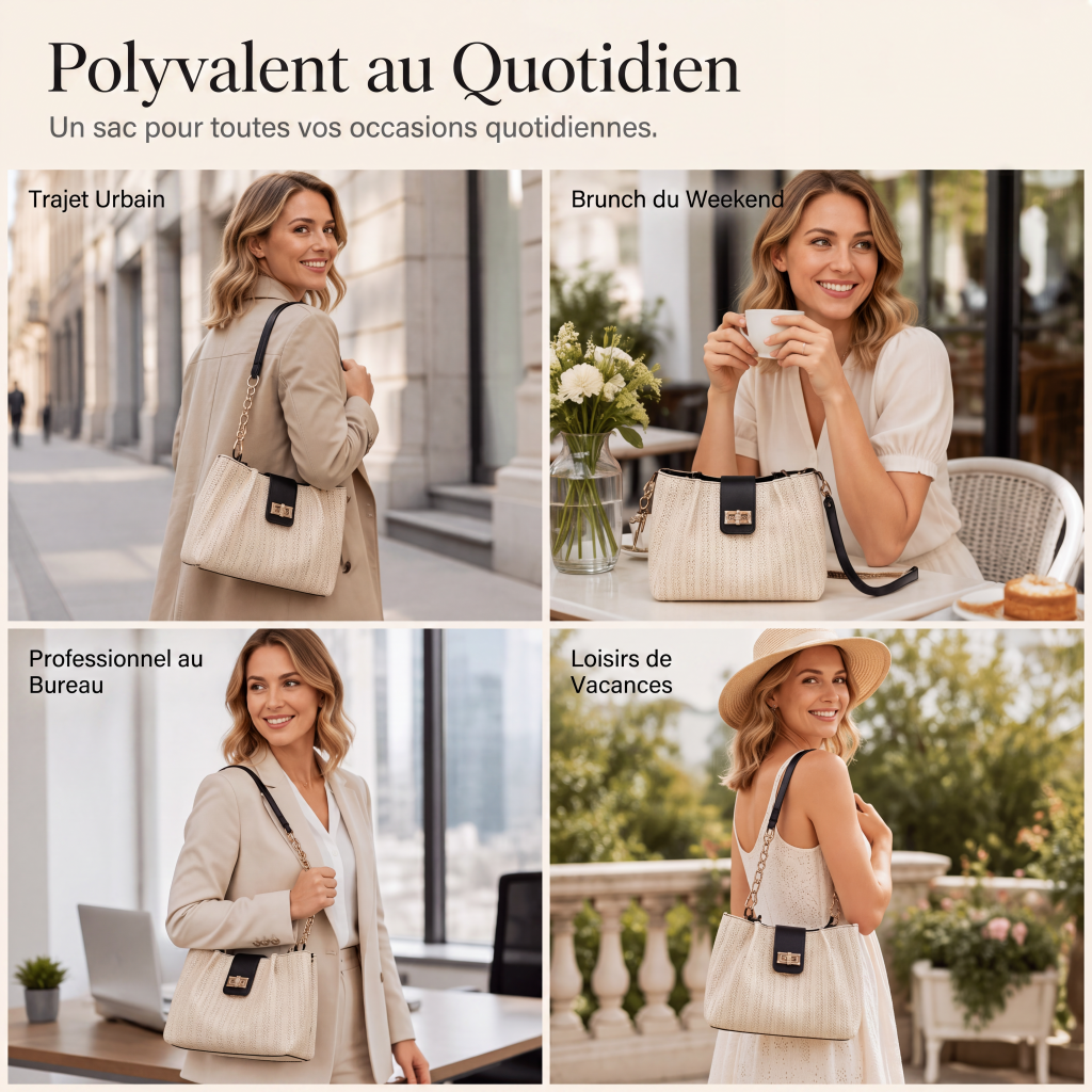 Sac bandoulière en paille spacieux pour les trajets quotidiens