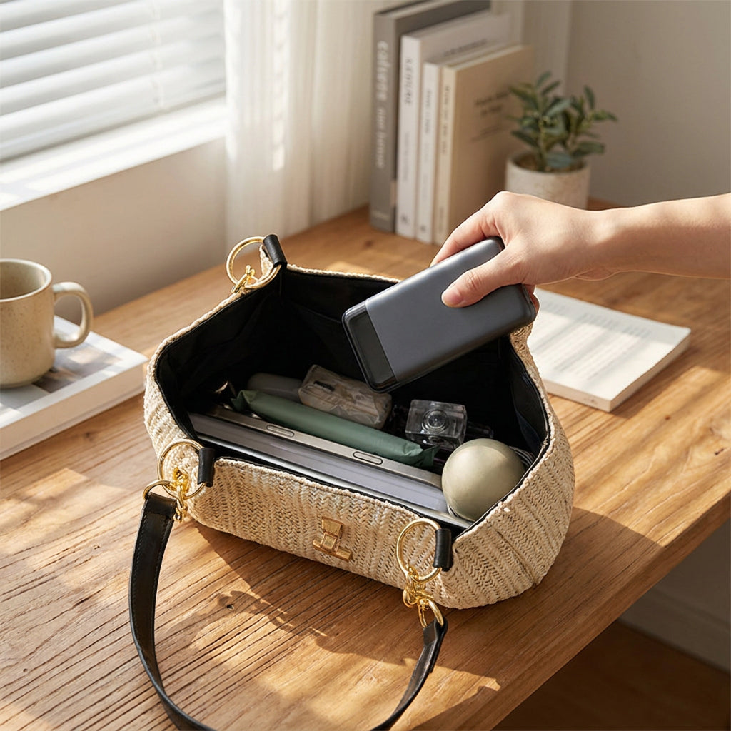 Sac bandoulière en paille spacieux pour les trajets quotidiens
