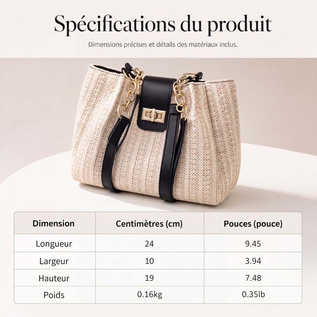 Sac bandoulière en paille spacieux pour les trajets quotidiens