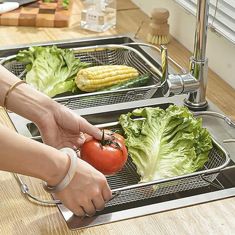 💦 -50% ! 🍳 Panier Égouttoir Télescopique en Acier Inoxydable 304 – Barres Renforcées 8 mm & Picots Antidérapants pour Évier Multitaille 🧺
