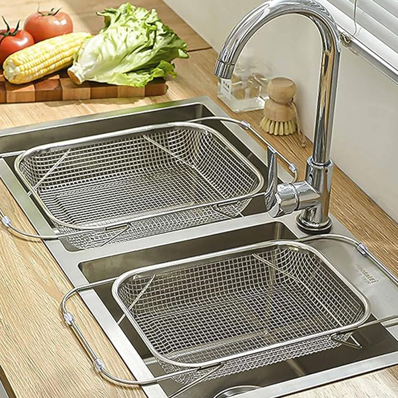 💦 -50% ! 🍳 Panier Égouttoir Télescopique en Acier Inoxydable 304 – Barres Renforcées 8 mm & Picots Antidérapants pour Évier Multitaille 🧺