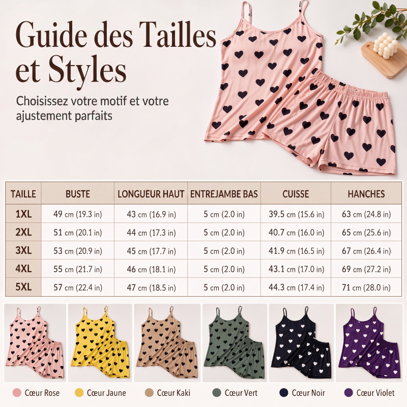 🌸Promotion limitée -60% !⏰Ensemble pyjama femme grande taille composé d’un top sans manches et d’un short