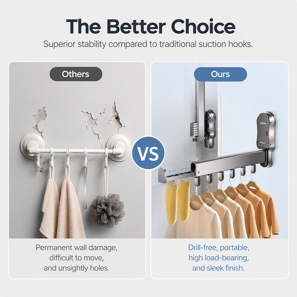 🧺 -50% ! ✨ Séchoir à Linge Gain de Place Rétractable – Alliage Aluminium Anodisé – Ventouse TPE & Pliage 90° pour Salle de Bain et Balcon 🚿