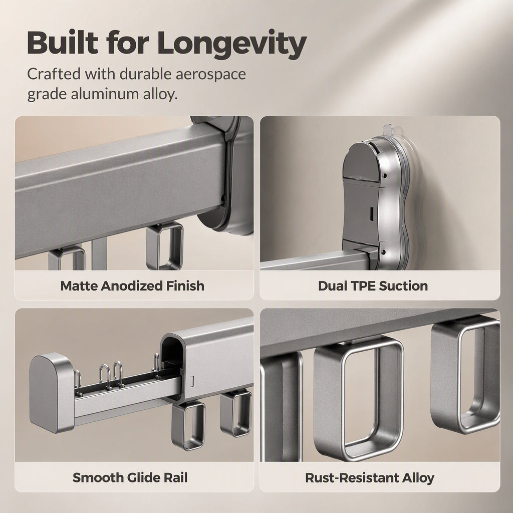 🧺 -50% ! ✨ Séchoir à Linge Gain de Place Rétractable – Alliage Aluminium Anodisé – Ventouse TPE & Pliage 90° pour Salle de Bain et Balcon 🚿