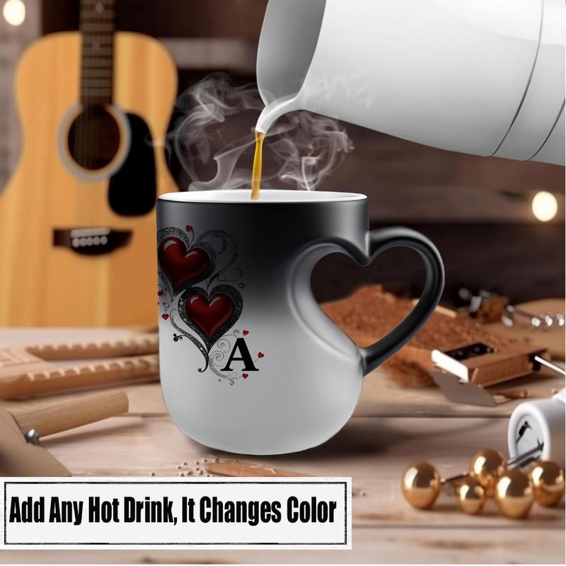 📢📢50% OFF !! ⏰Mug Céramique Changeant de Couleur avec Anse en Cœur pour la Saint-Valentin