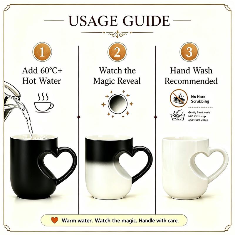 📢📢50% OFF !! ⏰Mug Céramique Changeant de Couleur avec Anse en Cœur pour la Saint-Valentin