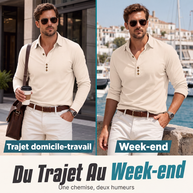 👔Chemise homme à manches longues avec col boutonné – 🍂 Polyvalente et confortable, pour un look soigné et assuré ✨🏙️