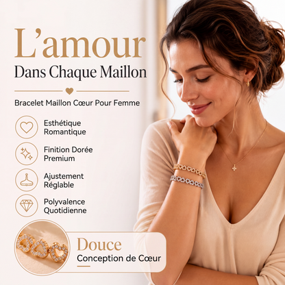 💎 50% DE RÉDUCTION! ❤️ Bracelet Cœur Scintillant pour Femme – Alliage zinc & strass, design romantique – Parfait pour le quotidien ou en cadeau ✨