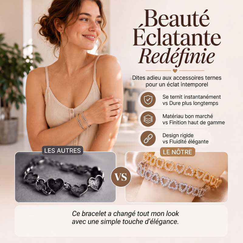 💎 50% DE RÉDUCTION! ❤️ Bracelet Cœur Scintillant pour Femme – Alliage zinc & strass, design romantique – Parfait pour le quotidien ou en cadeau ✨
