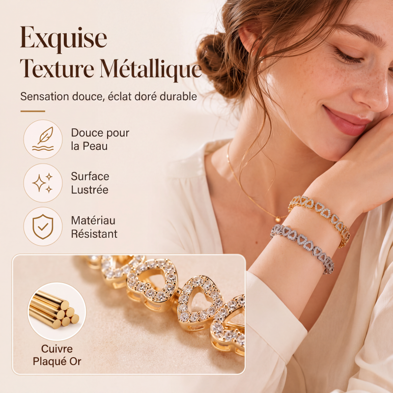 💎 50% DE RÉDUCTION! ❤️ Bracelet Cœur Scintillant pour Femme – Alliage zinc & strass, design romantique – Parfait pour le quotidien ou en cadeau ✨