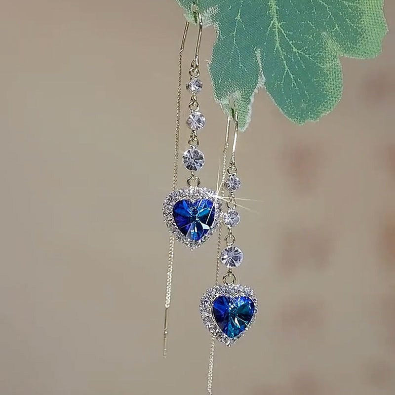 ⏳ -50% ! 💙 Boucles d’Oreilles Fil Pierres Précieuses Synthétiques Cœur Bleu – Alliage Cuivre + Saphirs 2,10 ct – Design Romance & Électroplacage Luxe pour Quotidien et Cadeau ✨