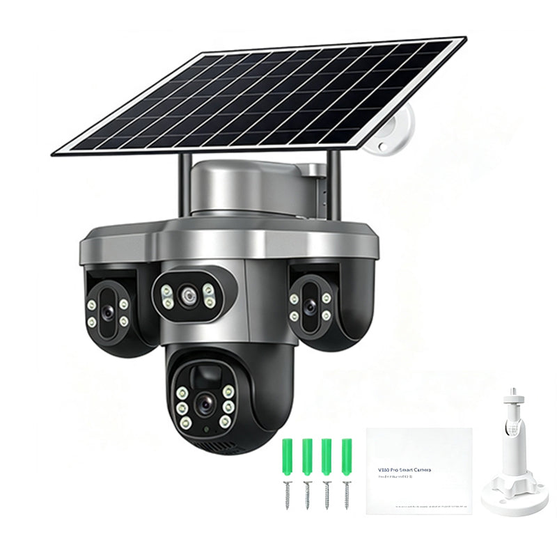 🏠 -50% ! 📹 Caméra de Sécurité Solaire Triple Objectif – ABS – Triple Vision & Panneau Solaire Intégré – IP66 pour Surveillance Extérieure Sans Fil 🛡️