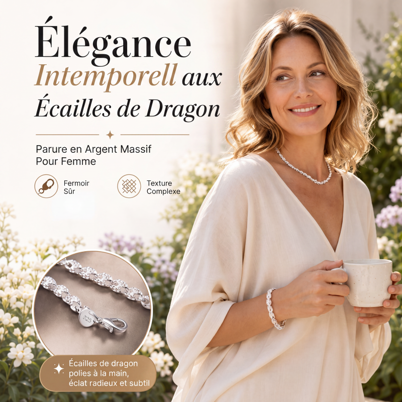 🐉 -50% ! ✨ Bracelet et Collier Tendance à Chaîne Écailles de Dragon – Alliage/Zinc + Finition Galvanisée – Set Mode Serpentin pour Look Streetwear et Soirée 💎
