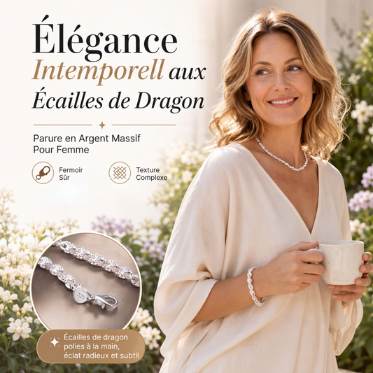 🐉 -50% ! ✨ Bracelet et Collier Tendance à Chaîne Écailles de Dragon – Alliage/Zinc + Finition Galvanisée – Set Mode Serpentin pour Look Streetwear et Soirée 💎