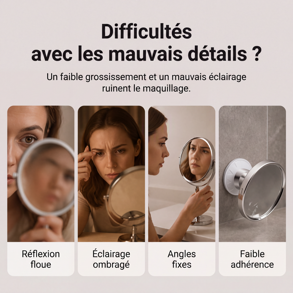 🎉 Soldes 2026 — Plus de 31 600 vendus!💄 Miroir de maquillage grossissant x10 avec lumière LED et ventouse