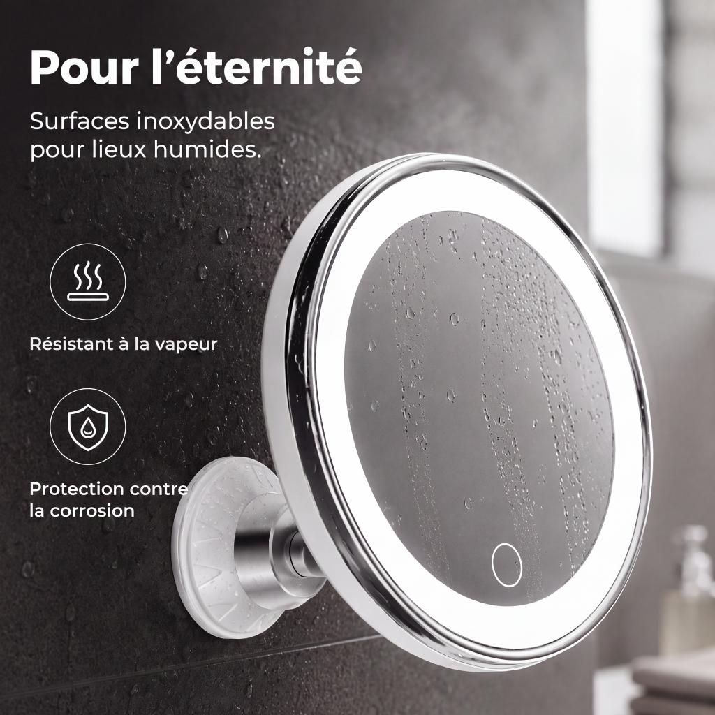 🎉 Soldes 2026 — Plus de 31 600 vendus!💄 Miroir de maquillage grossissant x10 avec lumière LED et ventouse