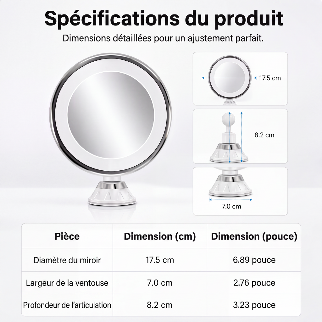 🎉 Soldes 2026 — Plus de 31 600 vendus!💄 Miroir de maquillage grossissant x10 avec lumière LED et ventouse