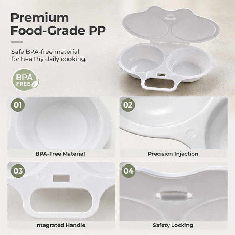 ⏳ 50% DE RÉDUCTION ! 🍳Cuiseur à œufs pour micro-ondes à double compartiment – Cuisson rapide sans huile, en PP de qualité alimentaire et polyvalent.