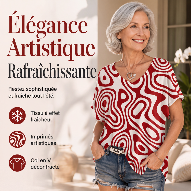 T-shirt col V imprimé effet glacé pour femme
