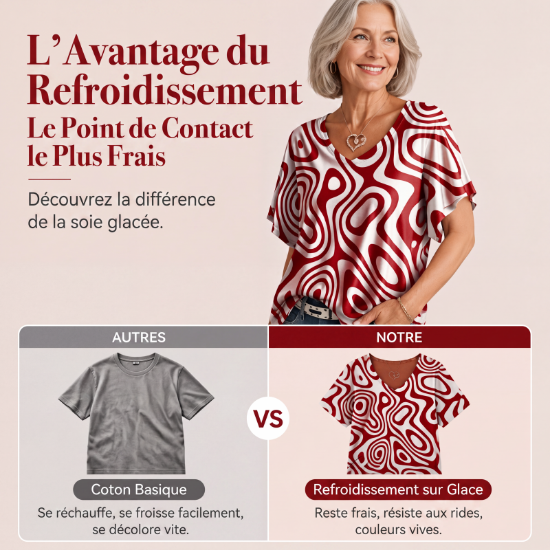 T-shirt col V imprimé effet glacé pour femme
