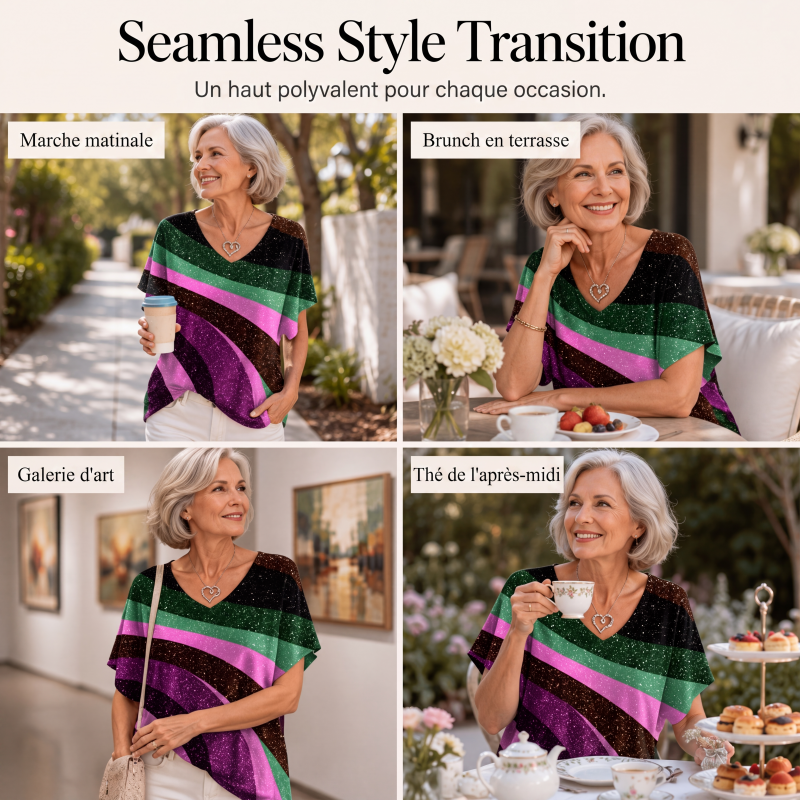 T-shirt col V imprimé effet glacé pour femme