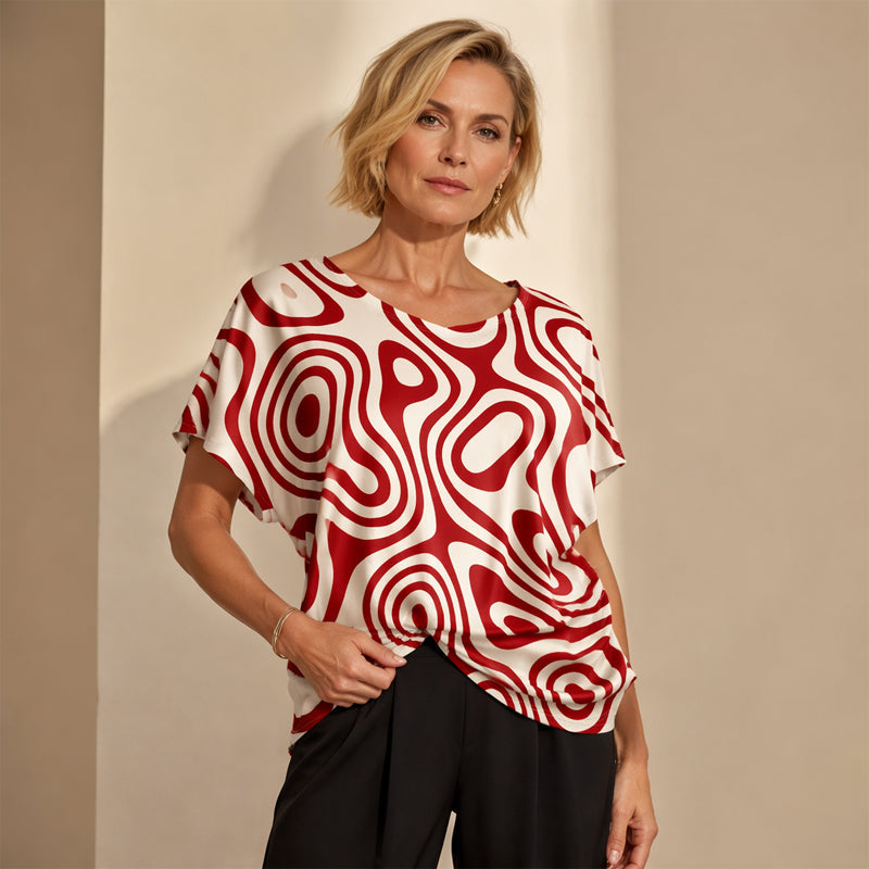 T-shirt col V imprimé effet glacé pour femme
