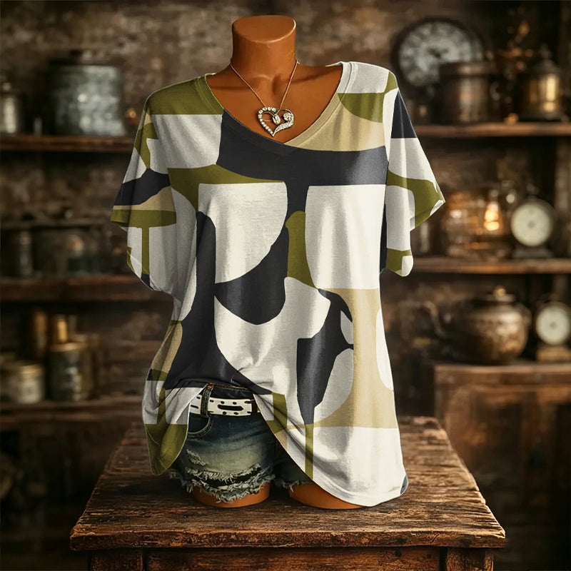 T-shirt col V imprimé effet glacé pour femme