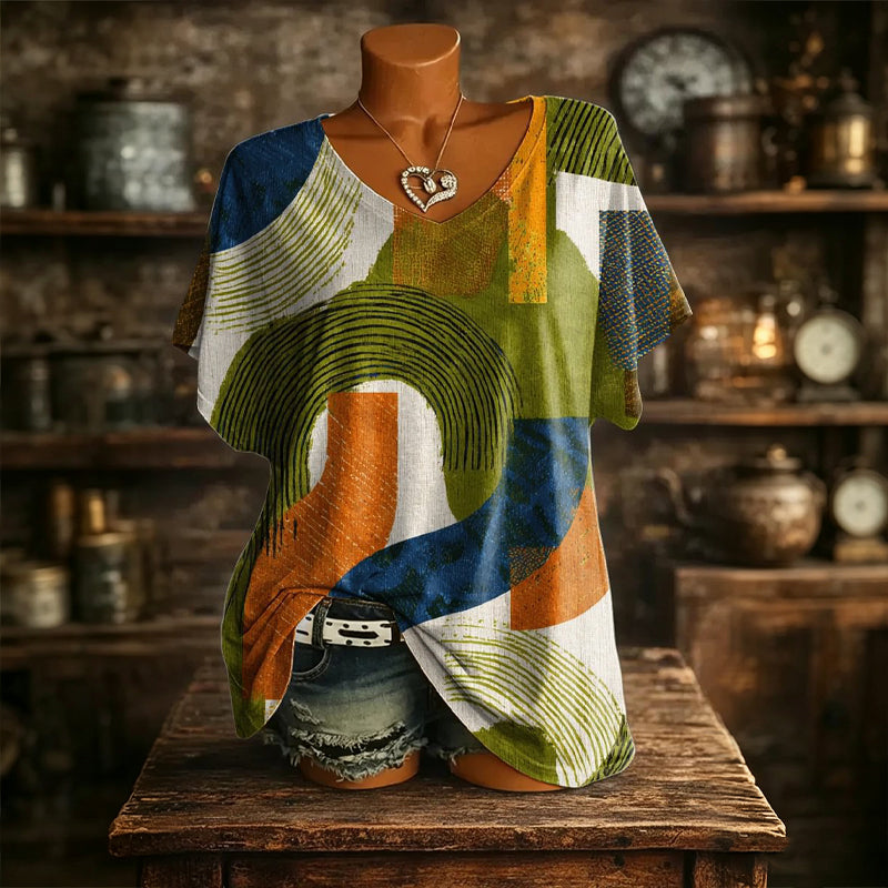 T-shirt col V imprimé effet glacé pour femme