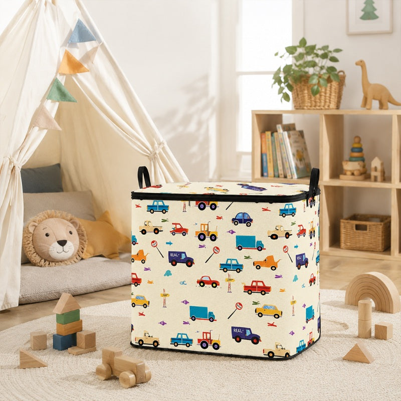 🔥 -50% ! 🎉 Grand Support de Rangement Pliable en Toile – Motif Cartoon – Couvercle Zip & Poignées Renforcées – 3 Tailles pour Placard et Chambre d’Enfant 🧸