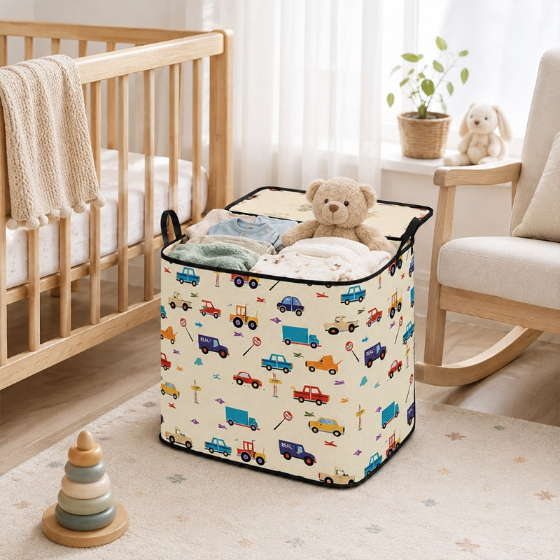 🔥 -50% ! 🎉 Grand Support de Rangement Pliable en Toile – Motif Cartoon – Couvercle Zip & Poignées Renforcées – 3 Tailles pour Placard et Chambre d’Enfant 🧸