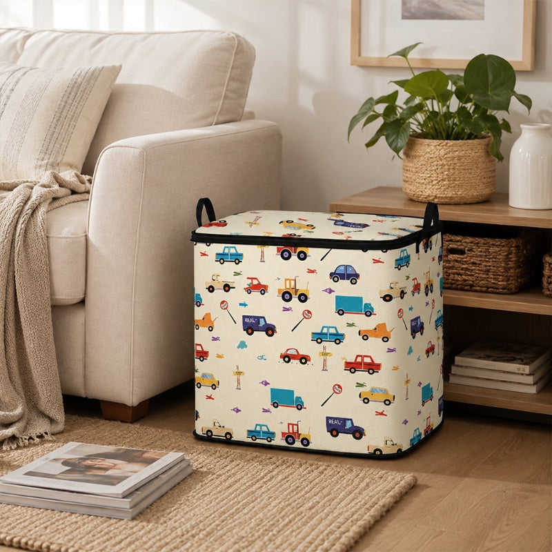 🔥 -50% ! 🎉 Grand Support de Rangement Pliable en Toile – Motif Cartoon – Couvercle Zip & Poignées Renforcées – 3 Tailles pour Placard et Chambre d’Enfant 🧸