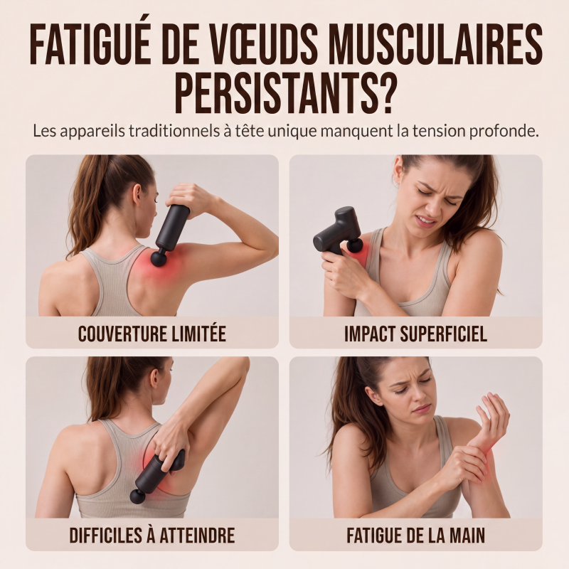 ✨‑50 %✨💆‍♀️🔥Pistolet de massage fascial avec plusieurs têtes pour massage des tissus profonds