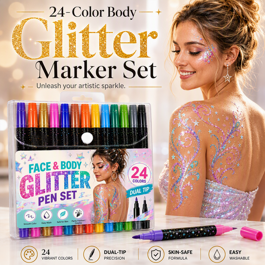 🎨 ✨ Marqueurs pailletés pour le visage – Double pointe, lavable & sans danger – Parfaits pour enfants et adultes 🧒🎉