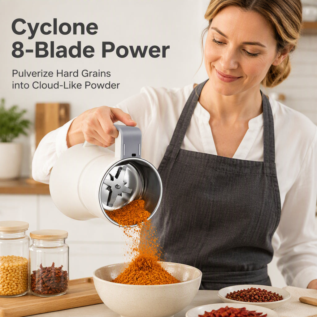 🥧 -50% ! 🍰 Broyeur Électrique Multifonction en Poudre – Inox + ABS – 8 Lames Cyclone – 300% Plus Fin – 220V EU / 110V US – Café, Épices, Céréales ⚡